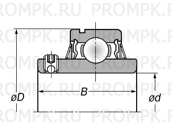 Корпусной шариковый подшипник с цилиндрическим наружным кольцом, двухсторонними уплотнениями, удлиненным с двух сторон внутренним кольцом и стопорным винтом для фиксации на валу